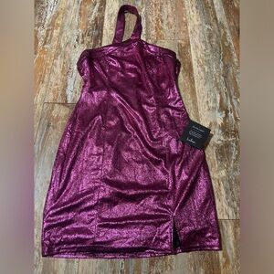 Lulus pink metallic one shoulder mini dress brand new